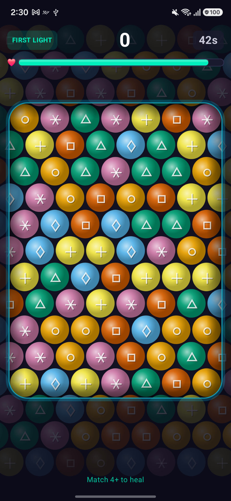 Twist gameplay — a grid of colorful orbs with unique symbols