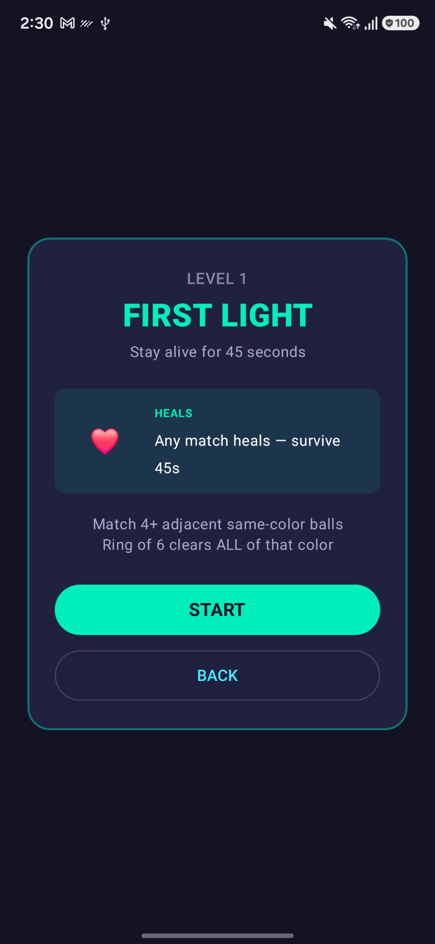 Level intro screen
